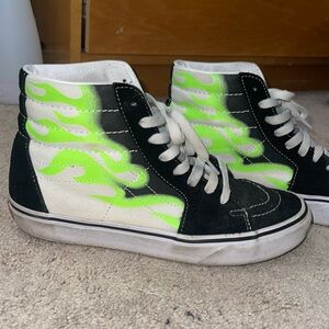 Green flame high top vans